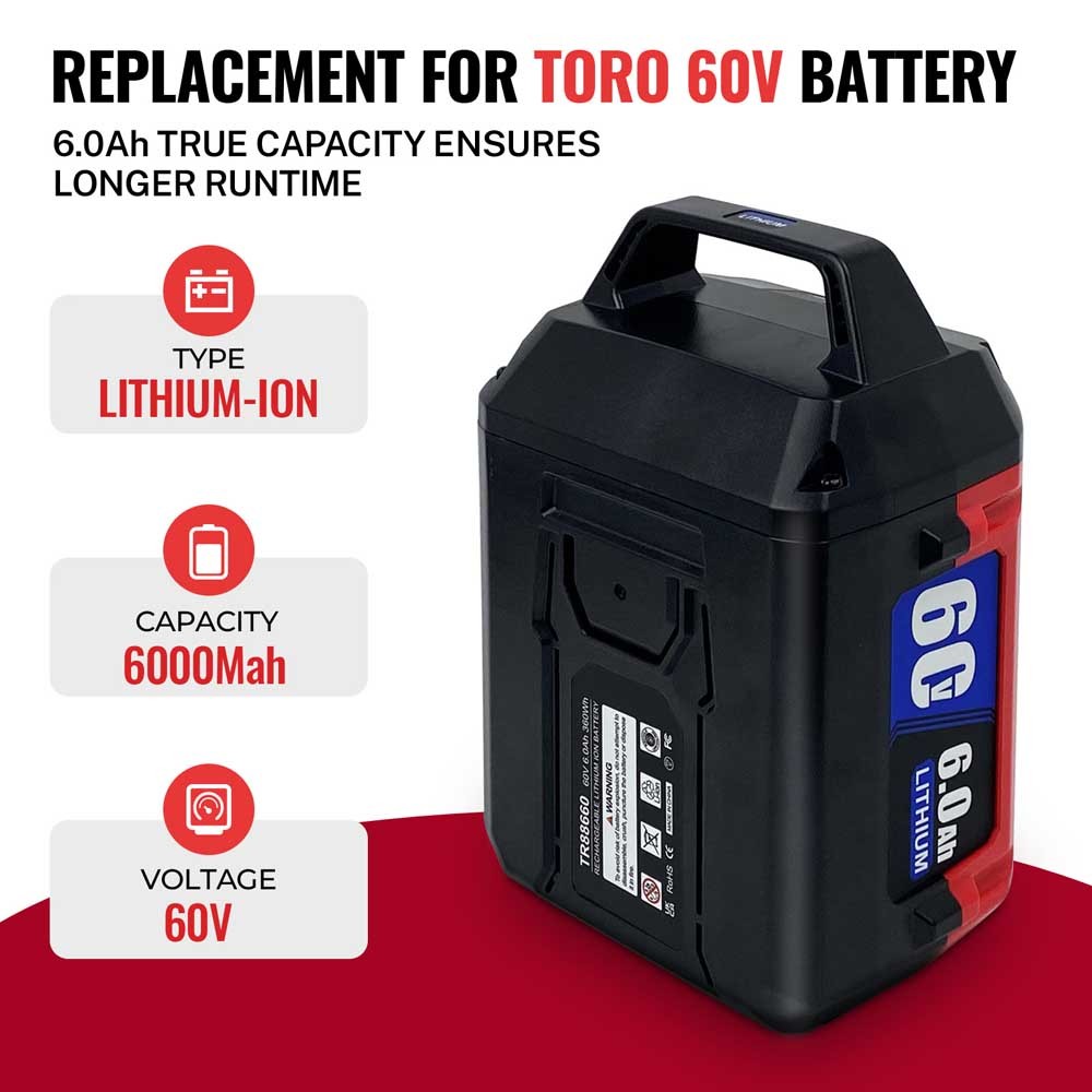 60V 4.0Ah 6.0Ah Lithium-ion Replacement for Toro 60V Battery L108 L135 L216 L405 88620 88625 88660 88675 Chainsaw Cordless Lawn Mower Hair Dryer Power Tool, Compatible with Toro Flex Force 60 Volt Max Series