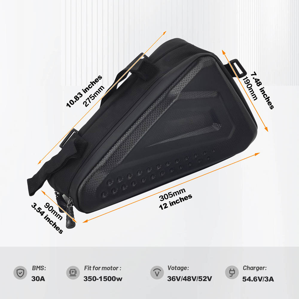 Ebike Battery 36V 48V 52V Electric Bike Frame Triangle Bag Battery with Waterproof Case for 250W 350W 500W 750W 1000W Motors Modified Mountain Road E Bike Trike Conversion Kit