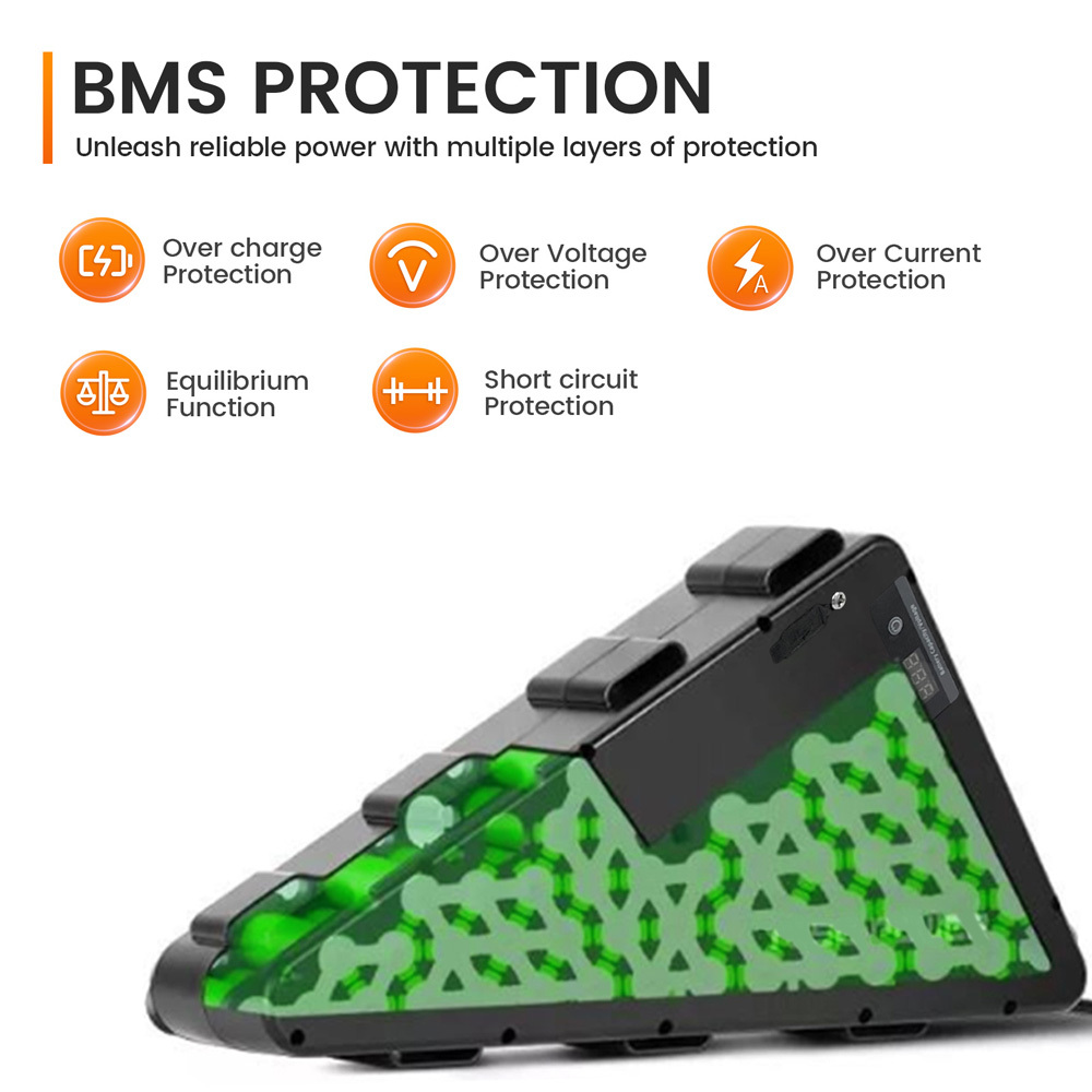 Factory Customized Ebike Battery 36v 48v 52v 60v 72v 15Ah 20Ah 25Ah 30Ah 18650 Lithium Rechargeable Battery 1000W 1500W 2000W Electric Bike Batteries Kit Bicycle Triangle Battery