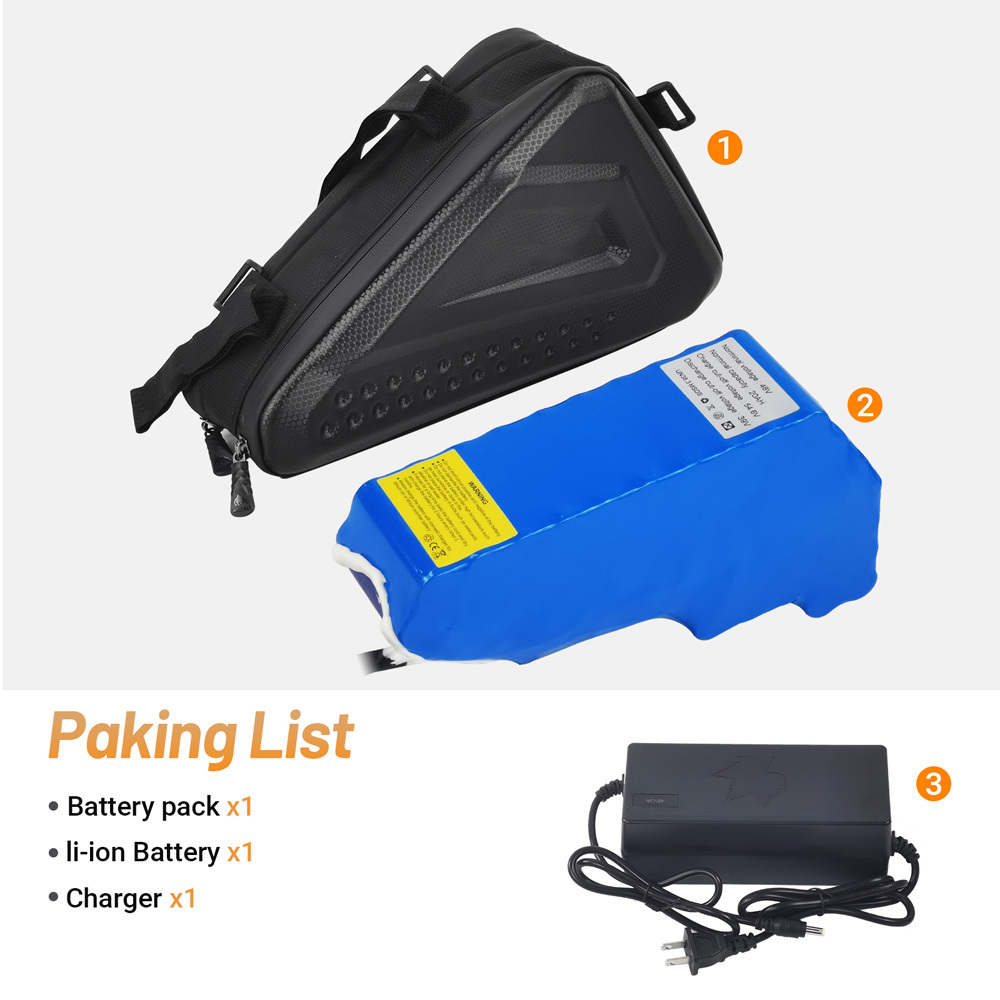 Ebike Battery 36V 48V 52V Electric Bike Frame Triangle Bag Battery with Waterproof Case for 250W 350W 500W 750W 1000W Motors Modified Mountain Road E Bike Trike Conversion Kit
