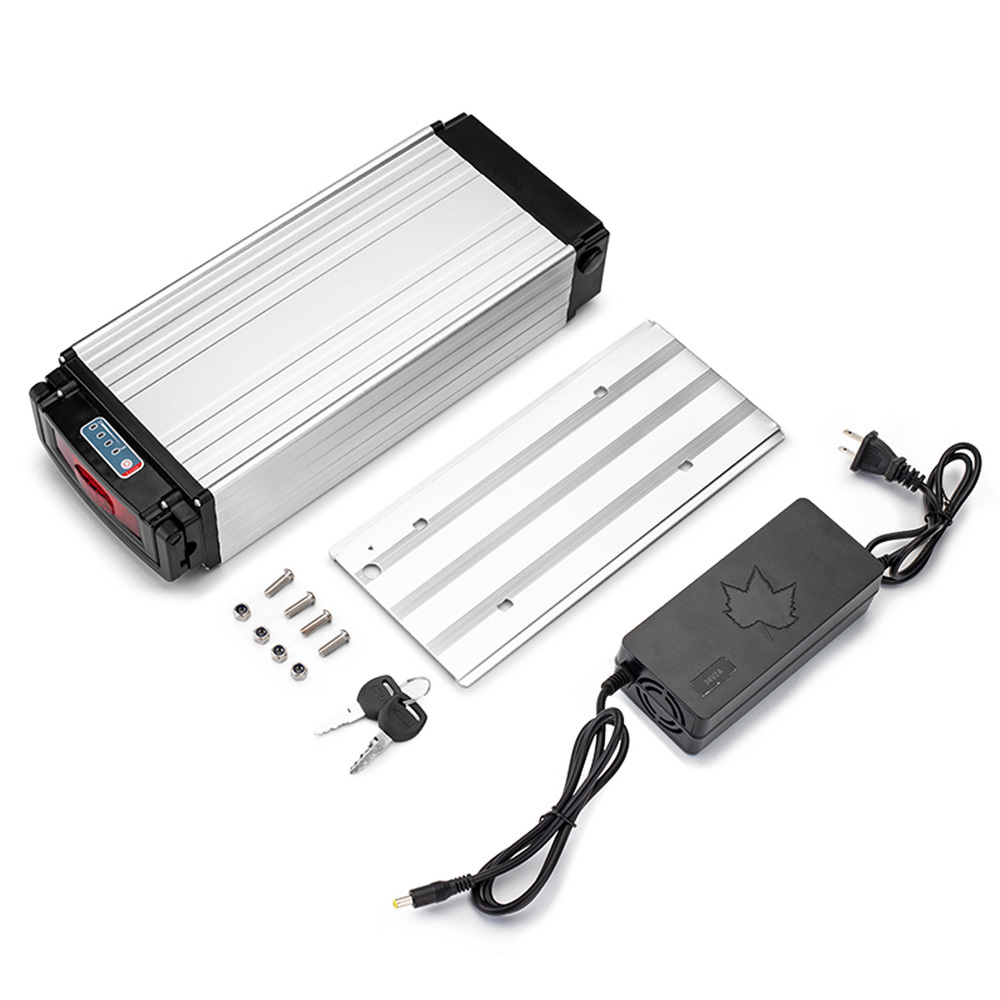 36V 48V 21Ah 27Ah Rear Rack Ebike Battery for Max 1000W Electric Bicycle Silver Luggage Rack Batteries Replacement 500W 750W 1000W E-Bikes High Capacity Grade a Lithium Battery with E Bike Charger