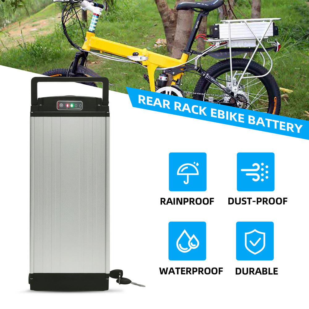 36V 48V 21Ah 27Ah Rear Rack Ebike Battery for Max 1000W Electric Bicycle Silver Luggage Rack Batteries Replacement 500W 750W 1000W E-Bikes High Capacity Grade a Lithium Battery with E Bike Charger