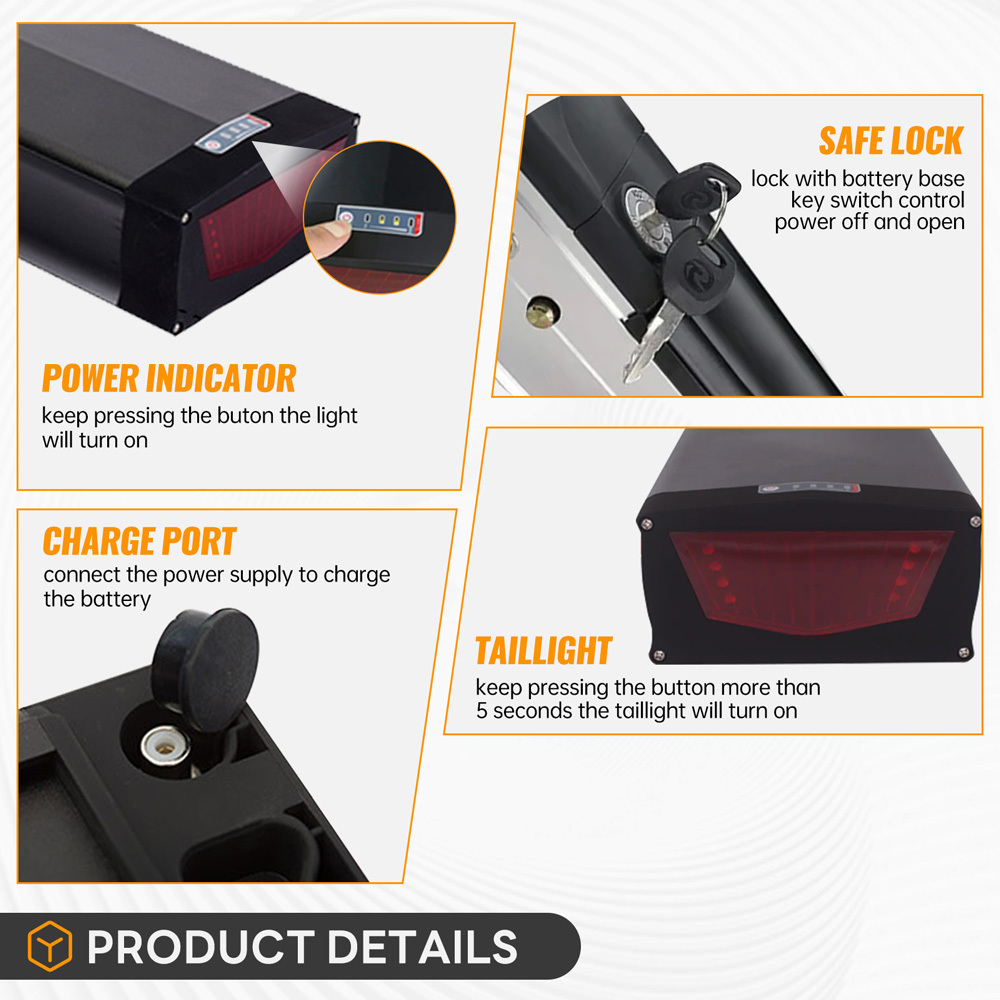High Capacity Rear Rack Ebike Battery 36V 48V 52V 20Ah 30Ah 35Ah Lithium 18650 Grade a Cells Electric Bike Batteries Pack for E-Bike 48 Volt 1000W Fit BBS002 BBSHD E Bike Battery Replacement