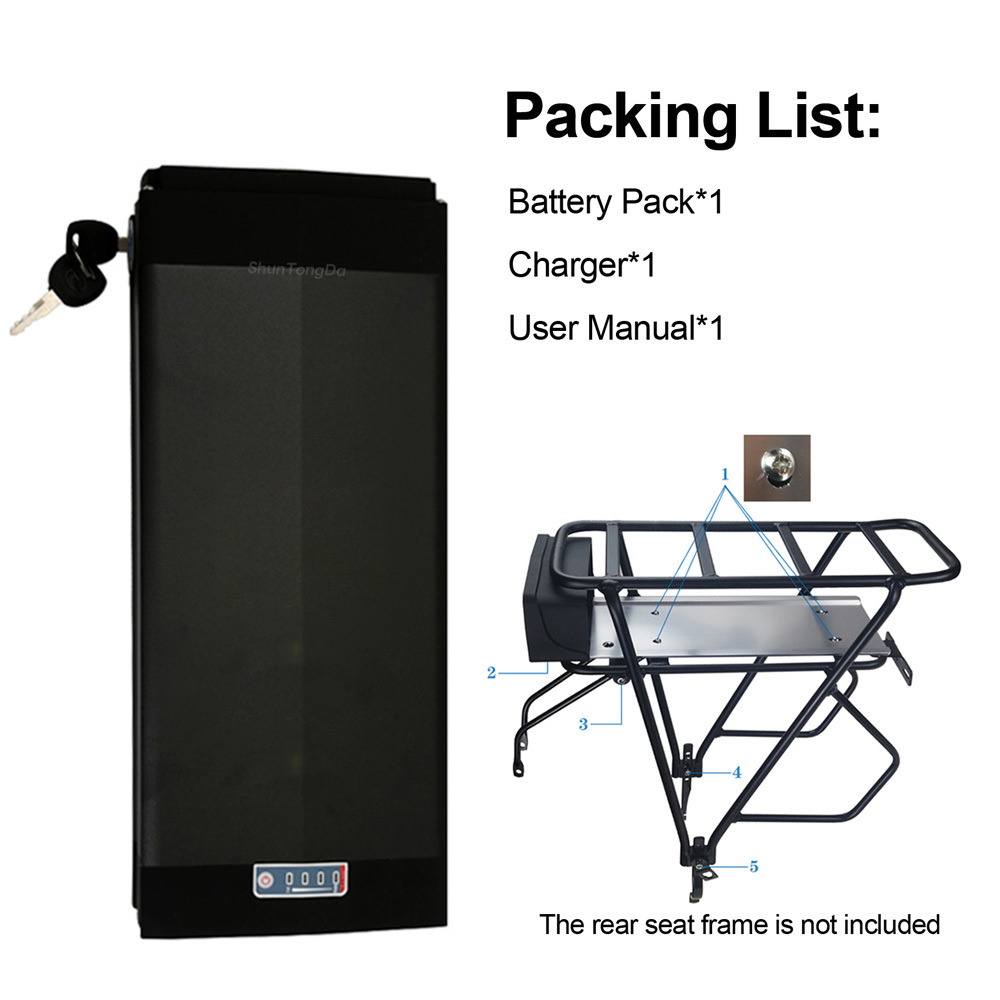 High Capacity Rear Rack Ebike Battery 36V 48V 52V 20Ah 30Ah 35Ah Lithium 18650 Grade a Cells Electric Bike Batteries Pack for E-Bike 48 Volt 1000W Fit BBS002 BBSHD E Bike Battery Replacement