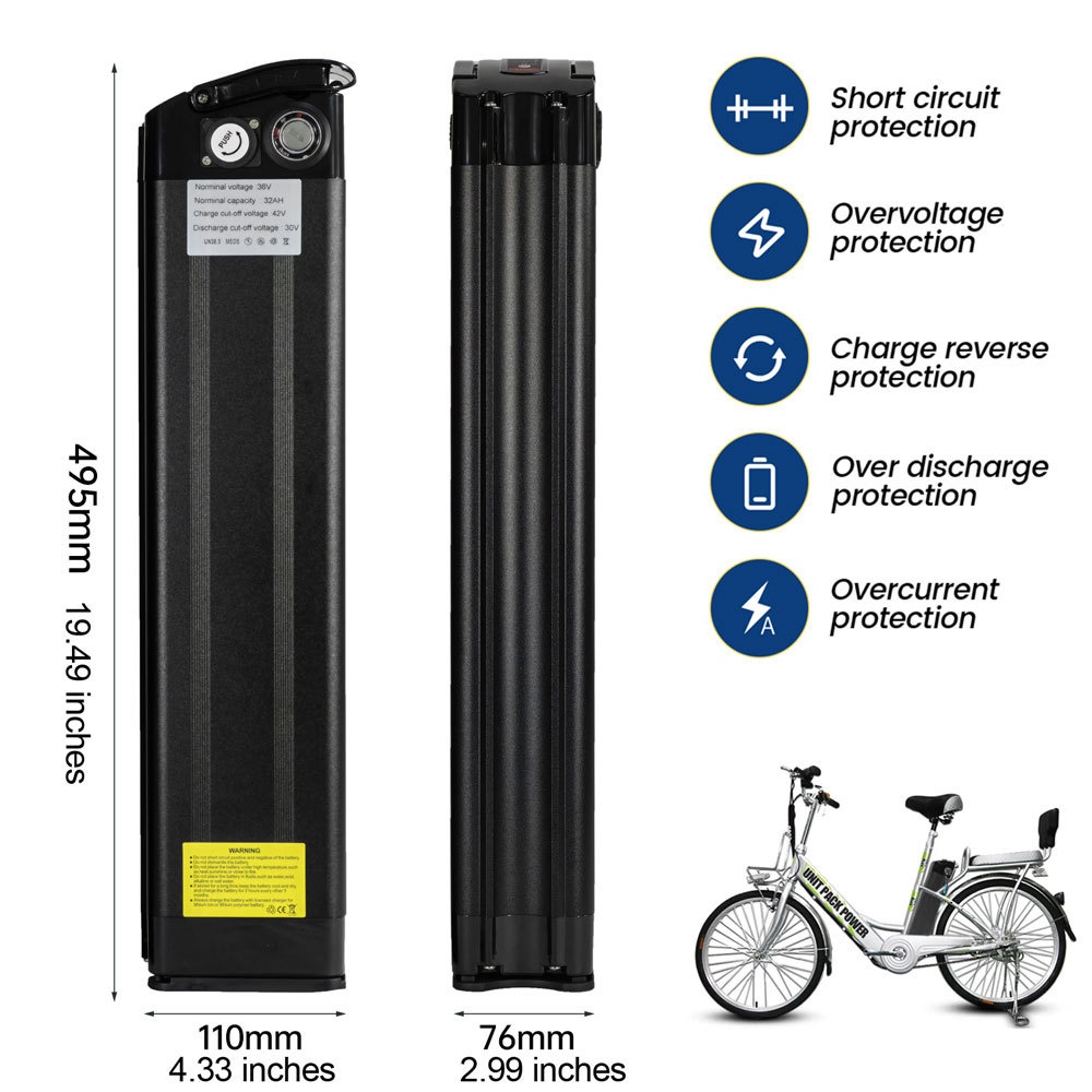 36V 48V Silver Fish Battery Folding Ebike Battery 21Ah 31.5Ah Lithium Batterys for 500W 750W 1000W Electric Bike Bicycle Batteries Replacement with USB Port