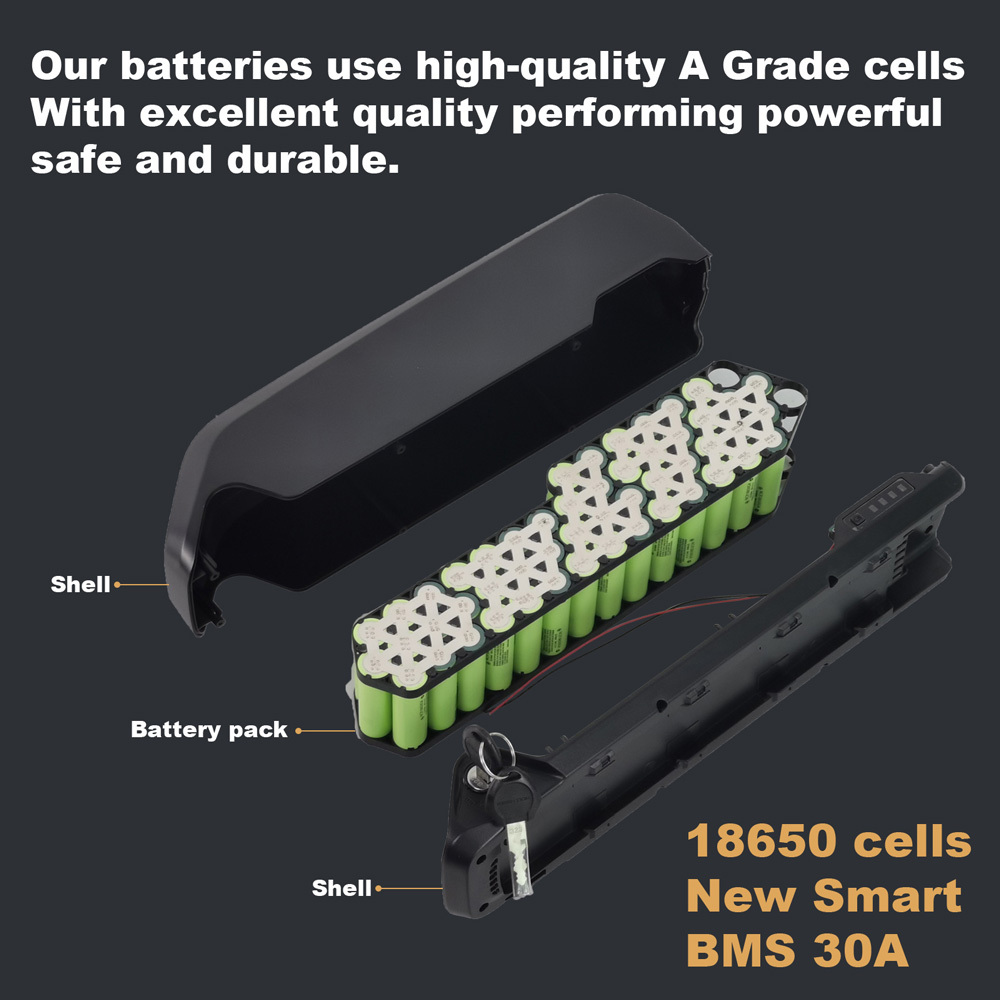 Ebike Battery 48V 52V 10.4Ah 14Ah 36V 13Ah 17.5Ah Down Tube Electric Bicycle Lithium-Ion Battery for 200-1000W Motor, 30A BMS Totguard, Safe Lock, Led Indicator Light, with E Bike Charger