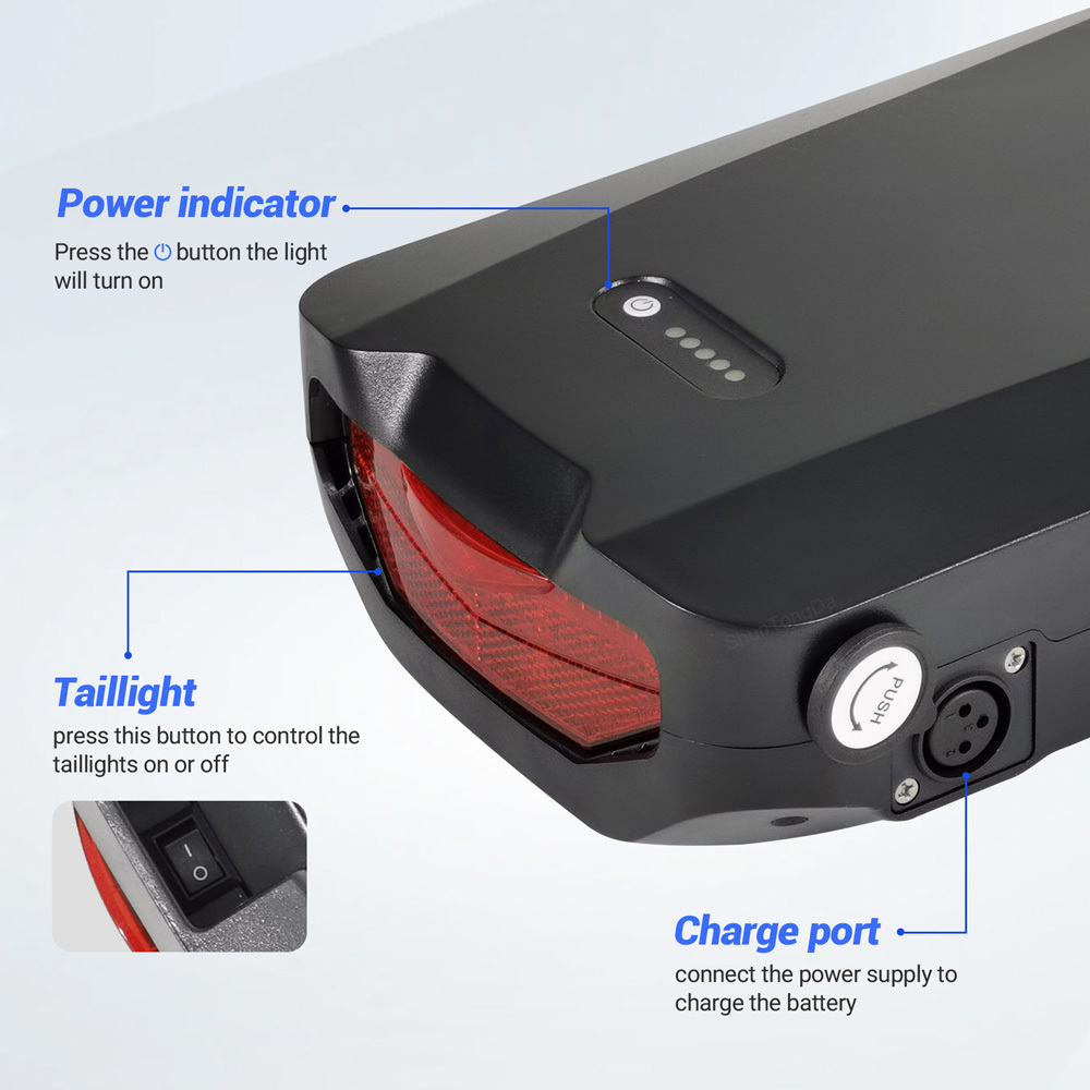E-Bike Battery 36v 48v 52v Rear Rack Replacement Electric Bicycle Battery for BAFANG Voilamart AW Ebikeling Pexmor L-Fater Ebike 250w 500w 750w 1000w Motor with E Bike Batteries Charger