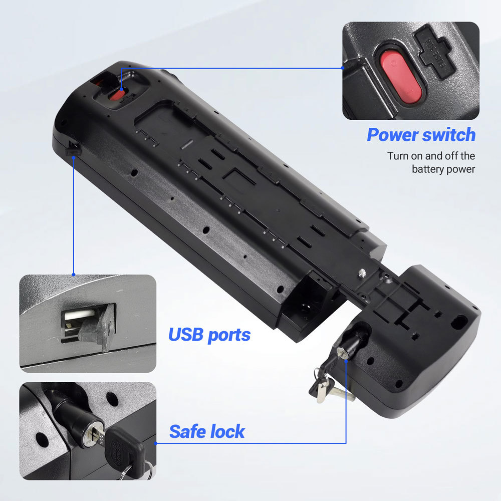 E-Bike Battery 36v 48v 52v Rear Rack Replacement Electric Bicycle Battery for BAFANG Voilamart AW Ebikeling Pexmor L-Fater Ebike 250w 500w 750w 1000w Motor with E Bike Batteries Charger