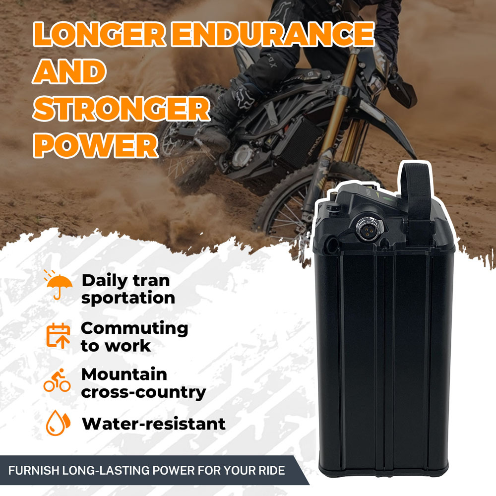 60V 34Ah 40Ah Electric Motorcycle Battery Replacement for SURRON LIGHT BEE X 6000W Peak Power, Range 75 km at 40 km/h, ideal for extended adventures