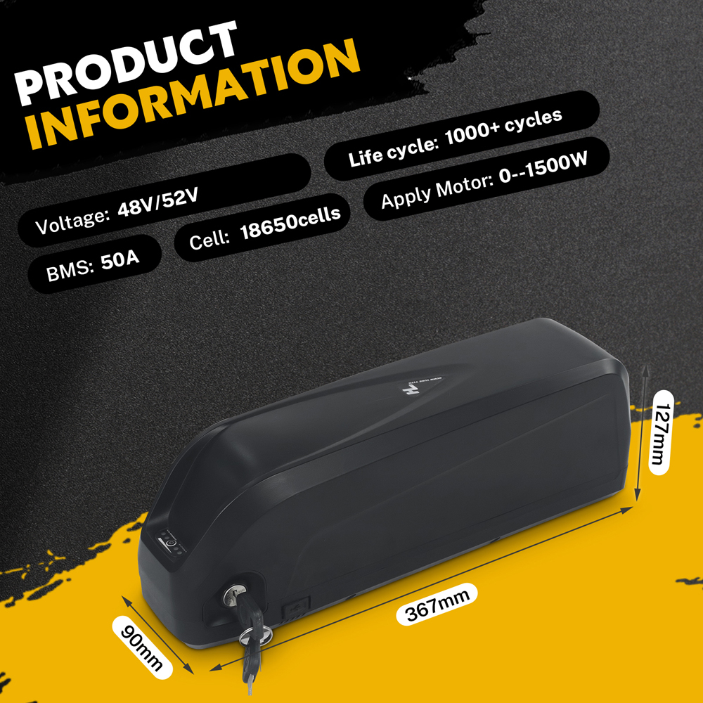 48V 52V Ebike Battery Fit for E-Bike 200w-1500w Motor 18Ah 20Ah Large Capacity Removable Electric Bike Bicycle Lithium Battery Replacement with 3A Fast Charger
