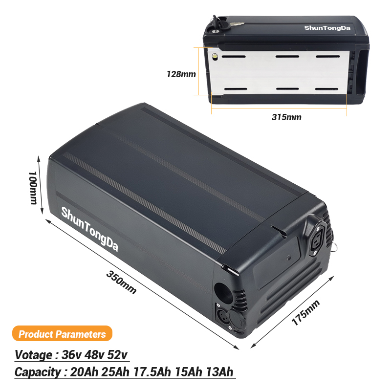 48V 52V 30Ah 50Ah Long Range Large Capacit Ebike Battery Replacement Electric Bike Rear Rack Battery 50A BMS with 3A Fast Charger