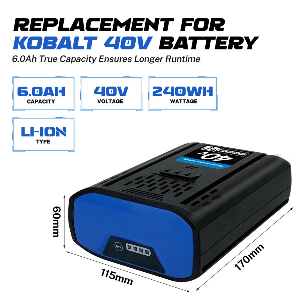 Replacement for Kobalt 40V Battery 6000mAh Compatible with Kobalt 40 Volt KB-540-06 KB440-06 KB240-06 Series Cordless Power Tool Batteries New Upgrade & Extended Runtime