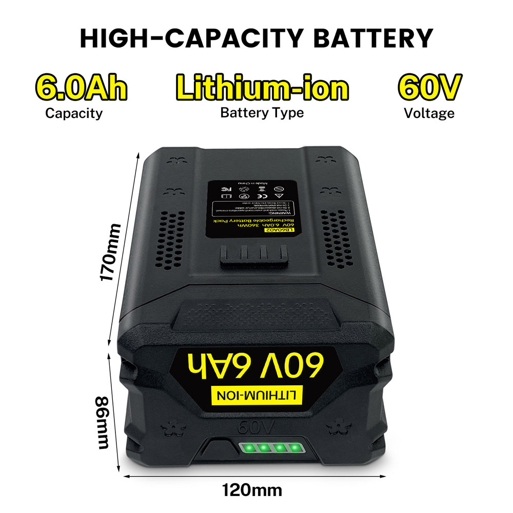New Upgraded 60V 5.0Ah 6.0Ah Batteries Compatible with Greenworks 60V Battery LB60A03 LB60A02 LB60A00 Replacement for 75+ Green Works 60 Volt Tools & Greenworks Pro Battery