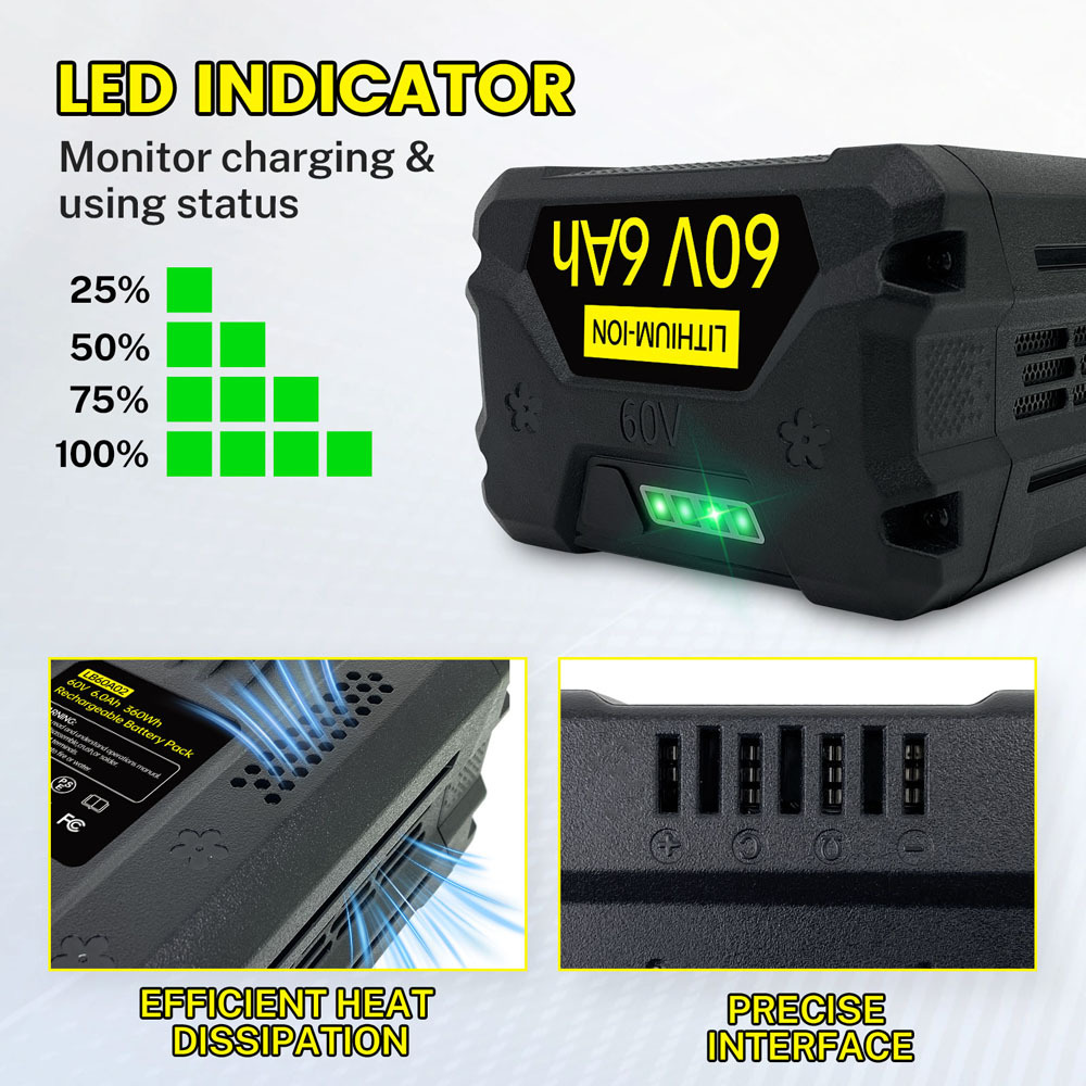 New Upgraded 60V 5.0Ah 6.0Ah Batteries Compatible with Greenworks 60V Battery LB60A03 LB60A02 LB60A00 Replacement for 75+ Green Works 60 Volt Tools & Greenworks Pro Battery