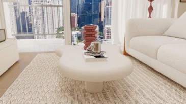 Cloud shaped creamy coffee table injects a healing and relaxing feeling into the living room