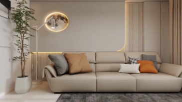 Italian minimalist leather sofa: minimalist texture, creating a comfortable living room area
