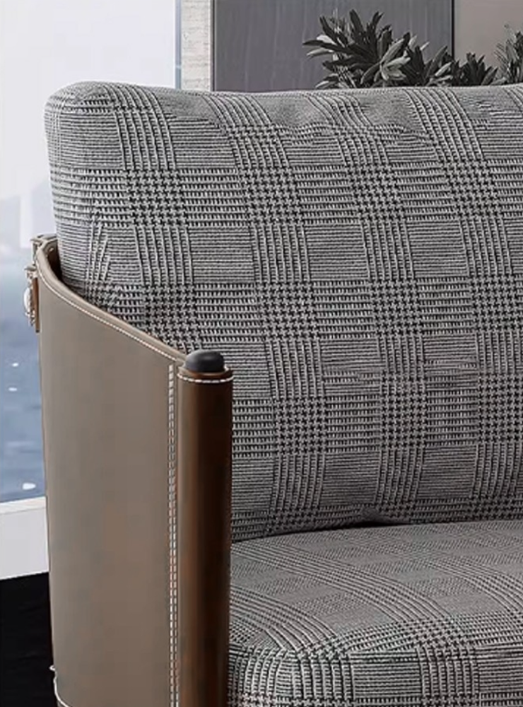 Italian minimalist single sofa: plaid fabric+vintage texture