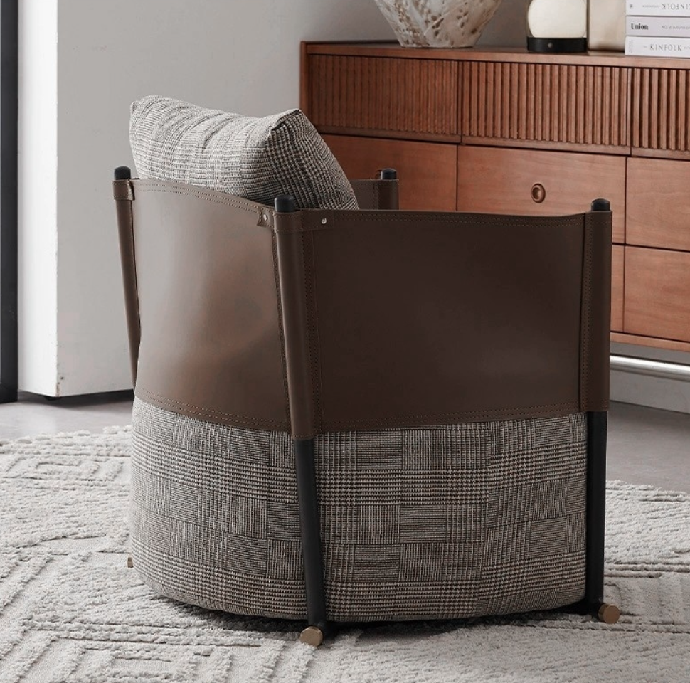 Italian minimalist single sofa: plaid fabric+vintage texture