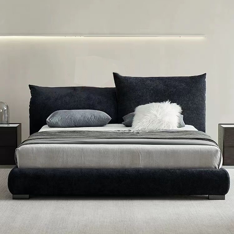 Minimalist velvet floor standing functional double bed
