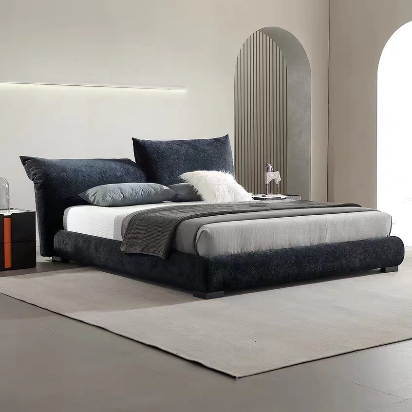 Minimalist velvet floor standing functional double bed