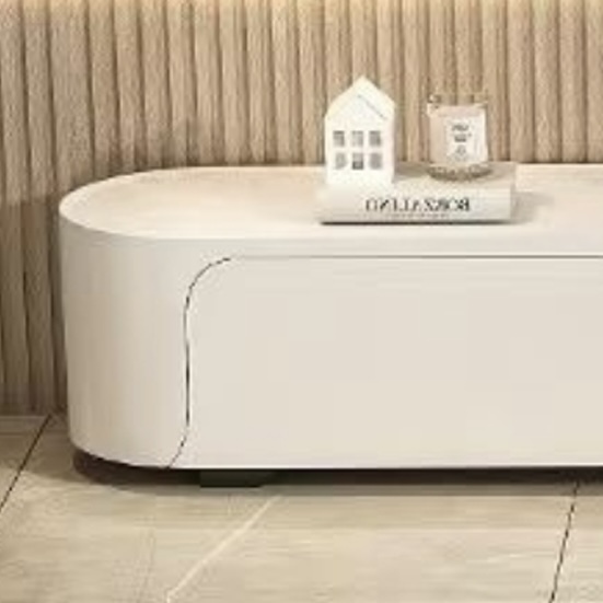 Modern minimalist living room: baked paint technology TV cabinet and artistic coffee table