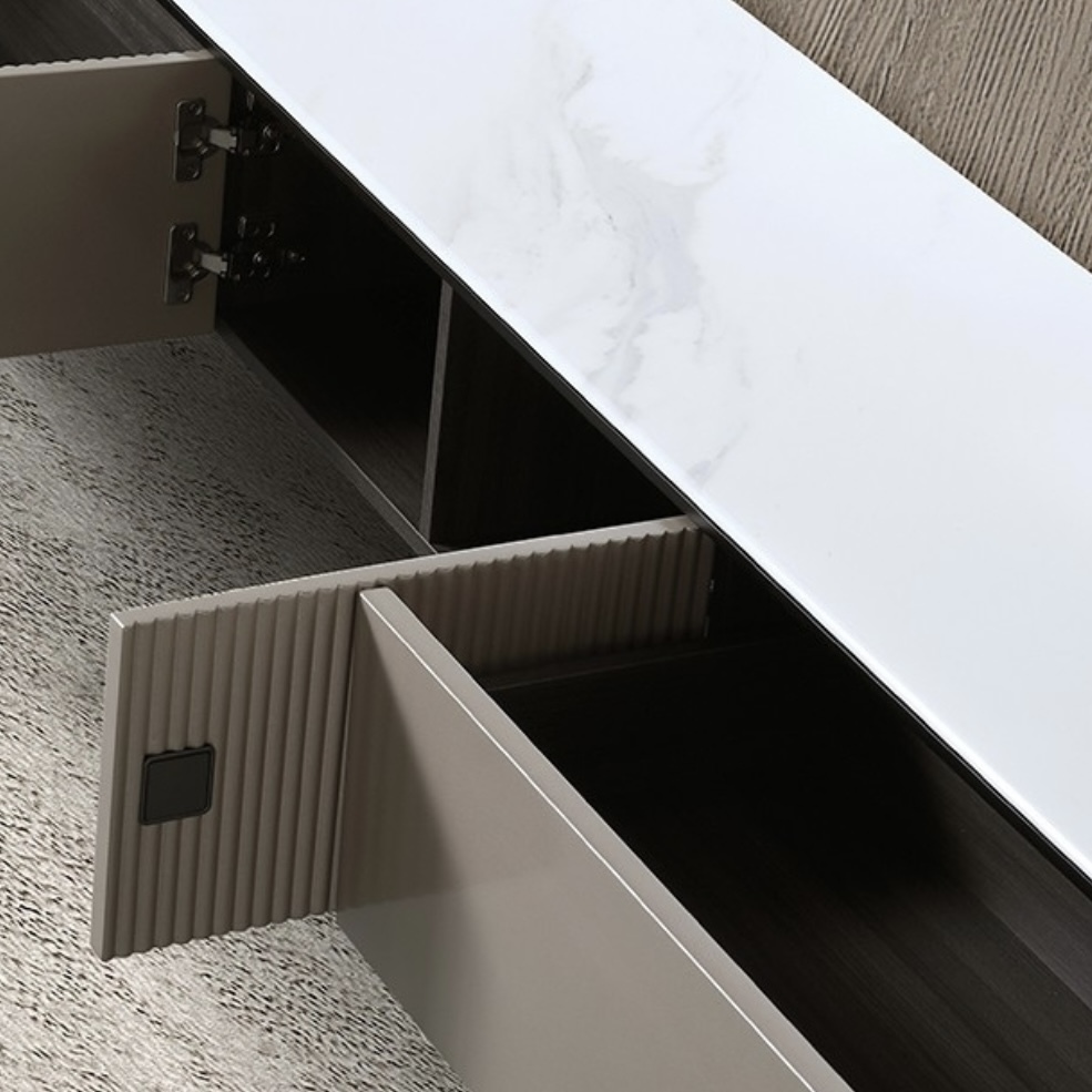 Modern minimalist rock panel TV cabinet: vertical bar craftsmanship+versatile design, dual online storage and appearance in the living room