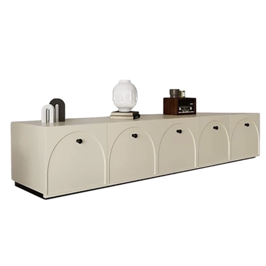 Cream style curved door TV cabinet: simple and healing, gentle balance between living room storage and appearance