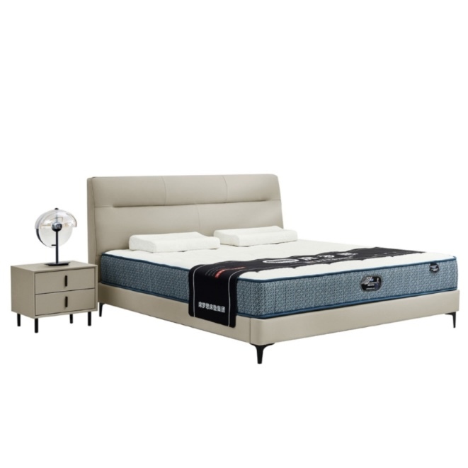 Minimalist style leather soft bed Italian minimalist size bedroom with side bed double bed