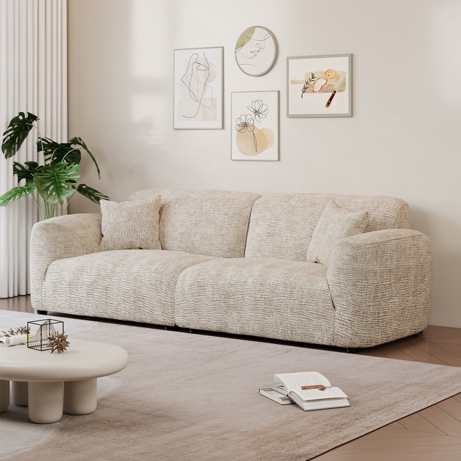 Modern minimalist fabric sofa: gentle collision of light gray texture and curved armrests