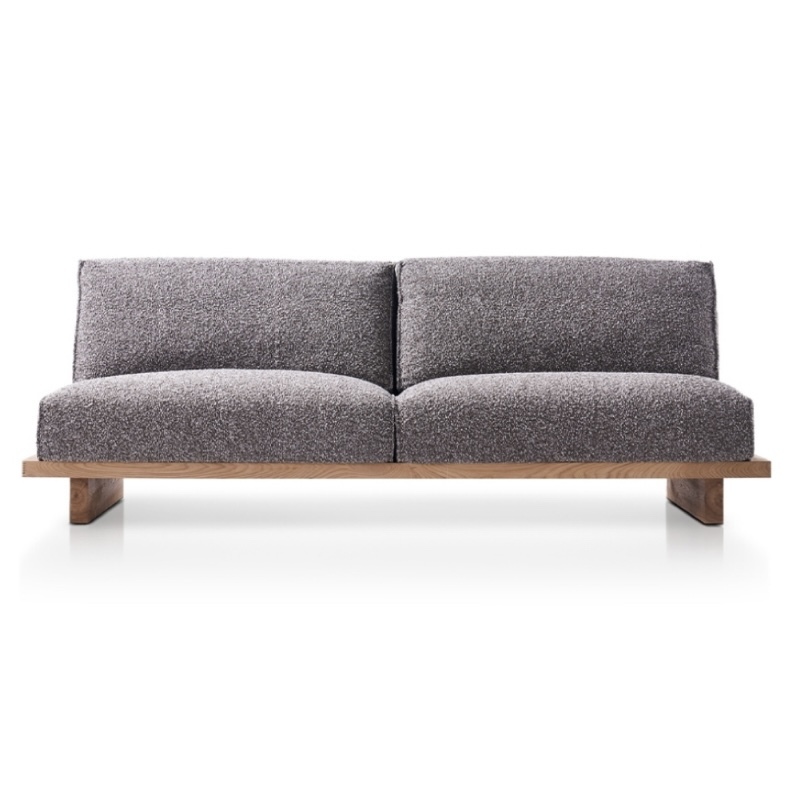 Suspended Wooden Sofa: When Grey Fabric Meets Natural Wood Texture