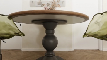 Black and white contrasting retro dining table: minimalist collision of solid wood edges and metal brackets