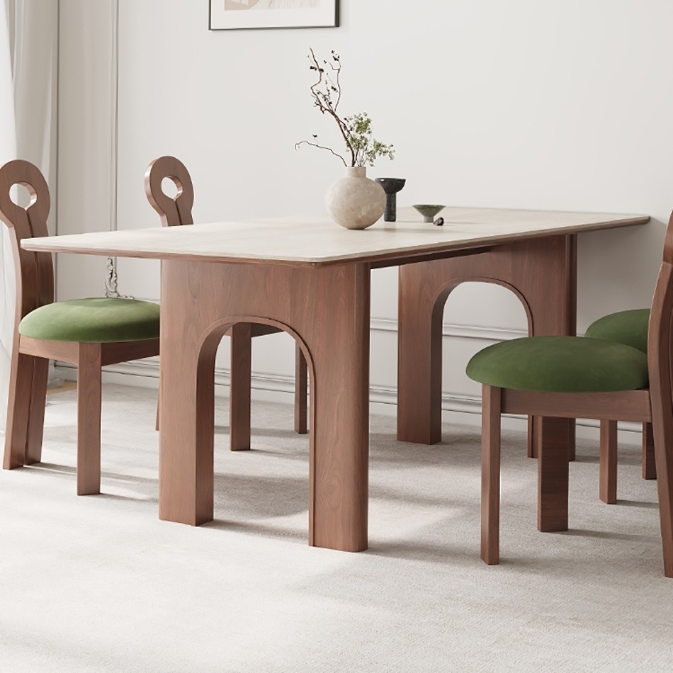 Middle aged walnut dining table: a rectangular retro dining area for small apartments