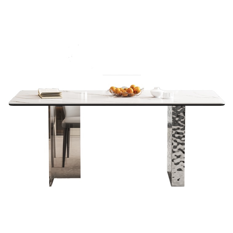 Extremely simple rock slab dining table: fusion of metal bracket and natural texture