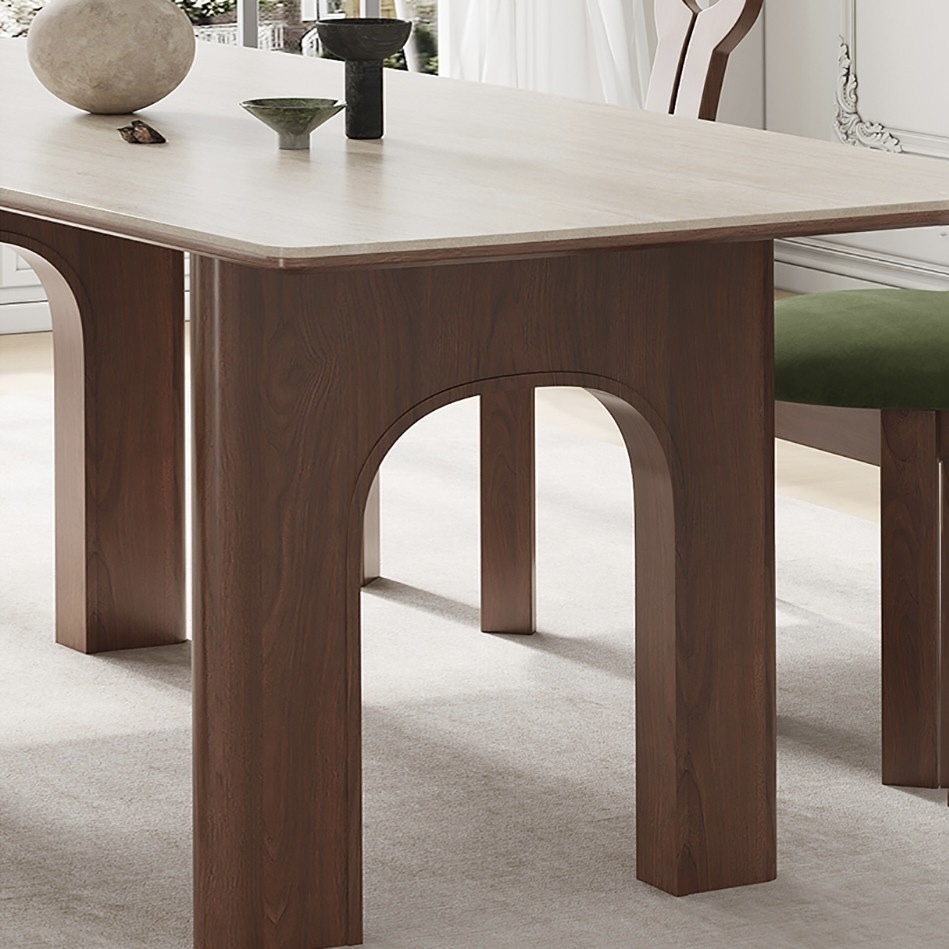 Middle aged walnut dining table: a rectangular retro dining area for small apartments