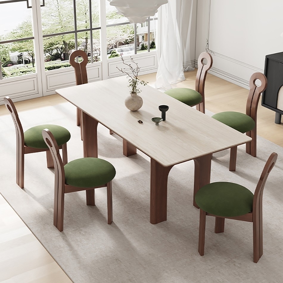 Middle aged walnut dining table: a rectangular retro dining area for small apartments