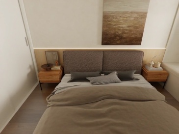 Japanese style low bed design: natural fusion of elm frame and cotton linen fabric