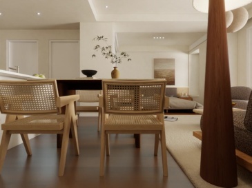 Wabi Sabi Wind Vine Weaving White Wax Wood Dining Chair: Natural Rhythm Designed by Chandigarh