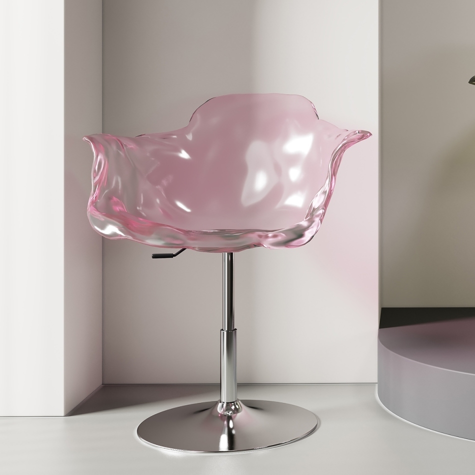 Luxury style transparent resin dining chair: modern collision of petal shape and metal bracket