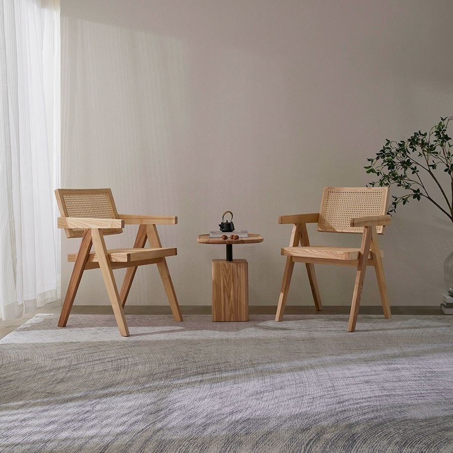 Wabi Sabi Wind Vine Weaving White Wax Wood Dining Chair: Natural Rhythm Designed by Chandigarh