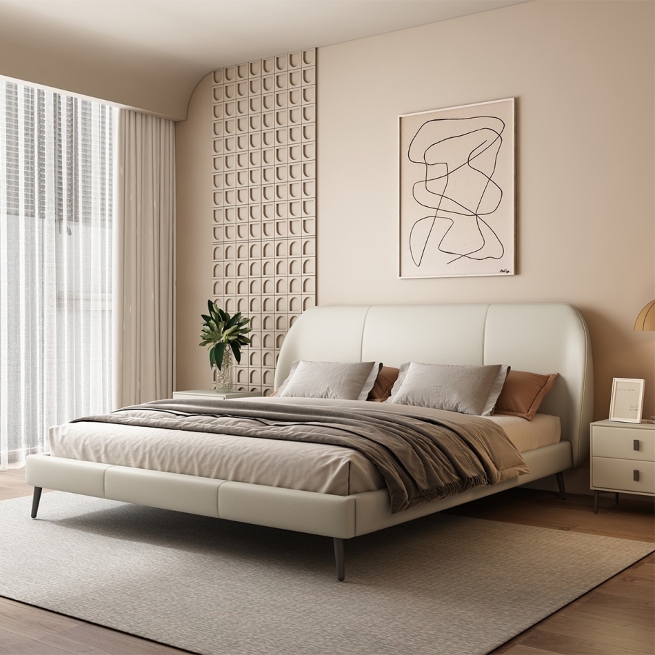Soft bag high foot leather bed: a gentle footnote to modern minimalist bedrooms