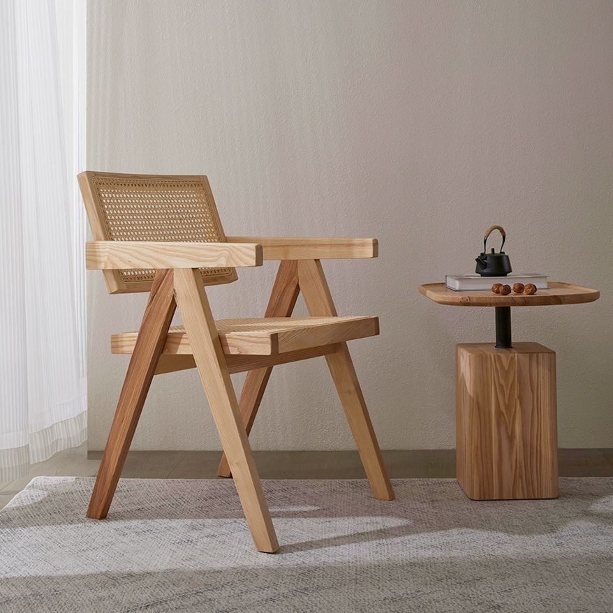 Wabi Sabi Wind Vine Weaving White Wax Wood Dining Chair: Natural Rhythm Designed by Chandigarh