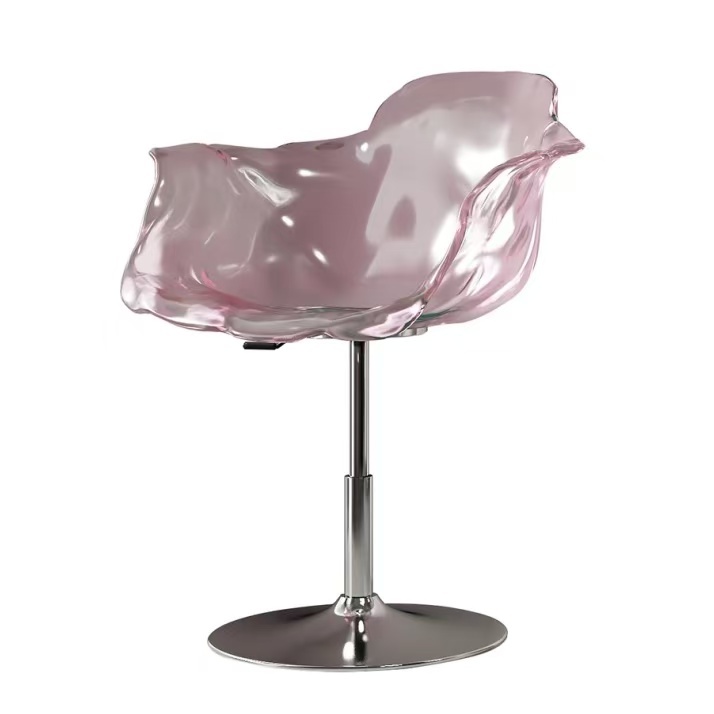 Luxury style transparent resin dining chair: modern collision of petal shape and metal bracket
