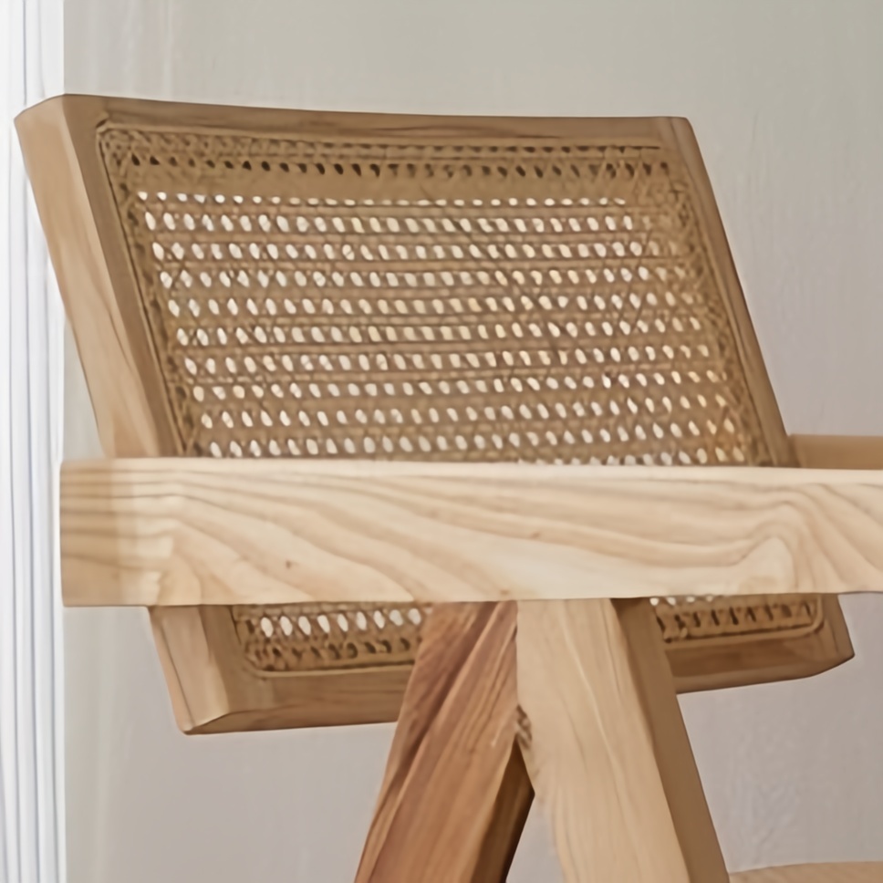 Wabi Sabi Wind Vine Weaving White Wax Wood Dining Chair: Natural Rhythm Designed by Chandigarh