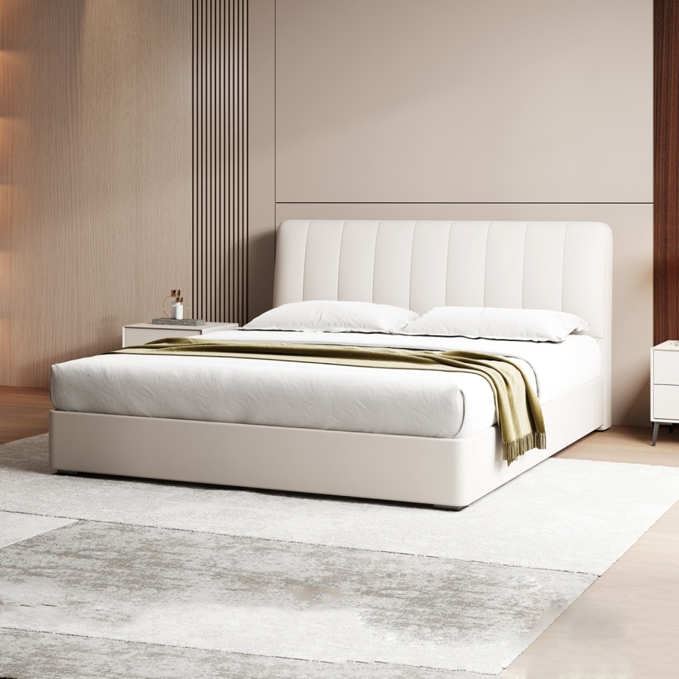 The collision of frame structure and leather texture: the lightweight aesthetics of light colored leather soft beds
