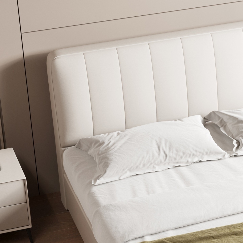 The collision of frame structure and leather texture: the lightweight aesthetics of light colored leather soft beds