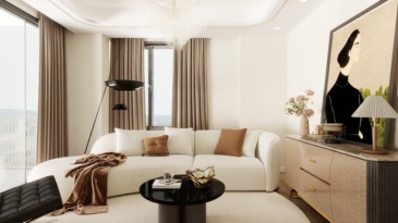 Curved fabric sofa: a gentle corner of modern minimalist living room