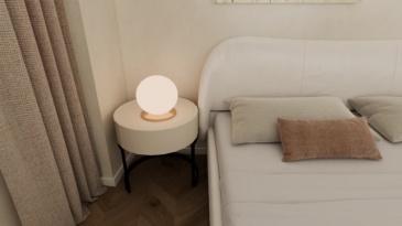 Curved countertop+metal bracket: the structural aesthetics of modern bedside tables