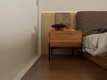 Practical bedside table in the bedroom: a combination of single drawer design and stable metal legs
