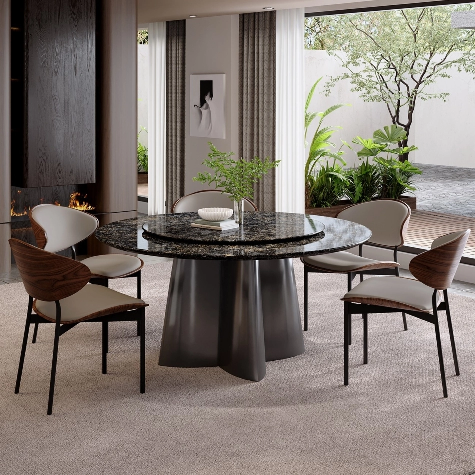 Circular countertop and black columnar base: the structural aesthetics ...