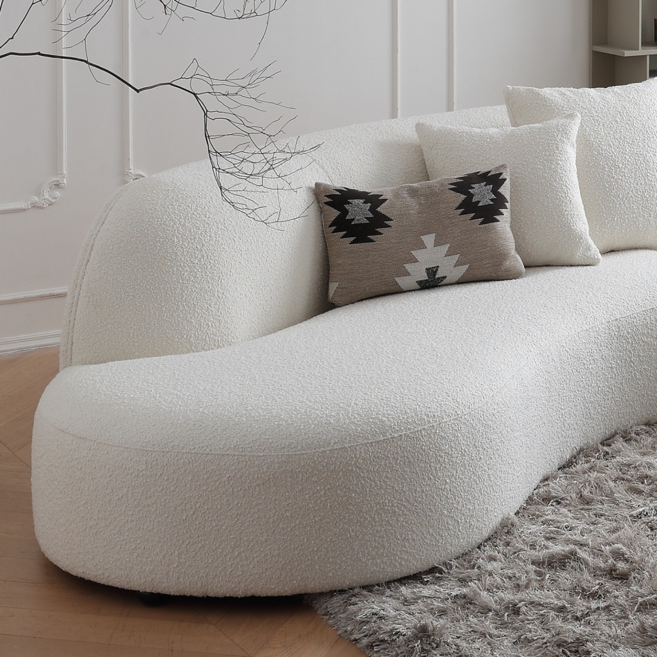 Curved fabric sofa: a gentle corner of modern minimalist living room